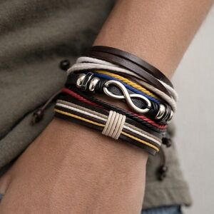 Brand New!! Leather, metal infinity symbol and hemp bracelet bundle